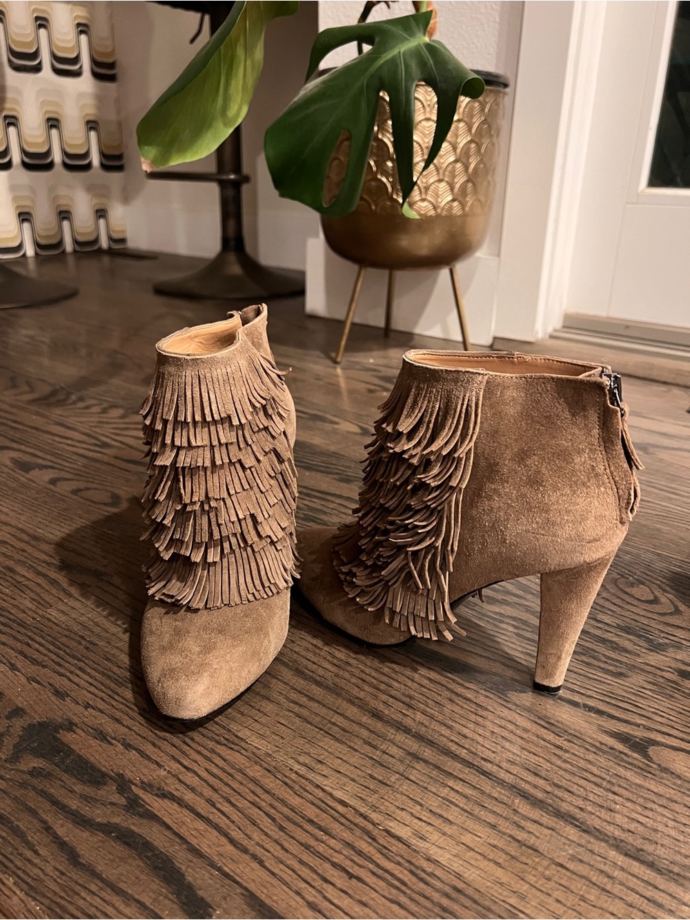 Banana Republic Suede Fringe Ankle Boots - Brown